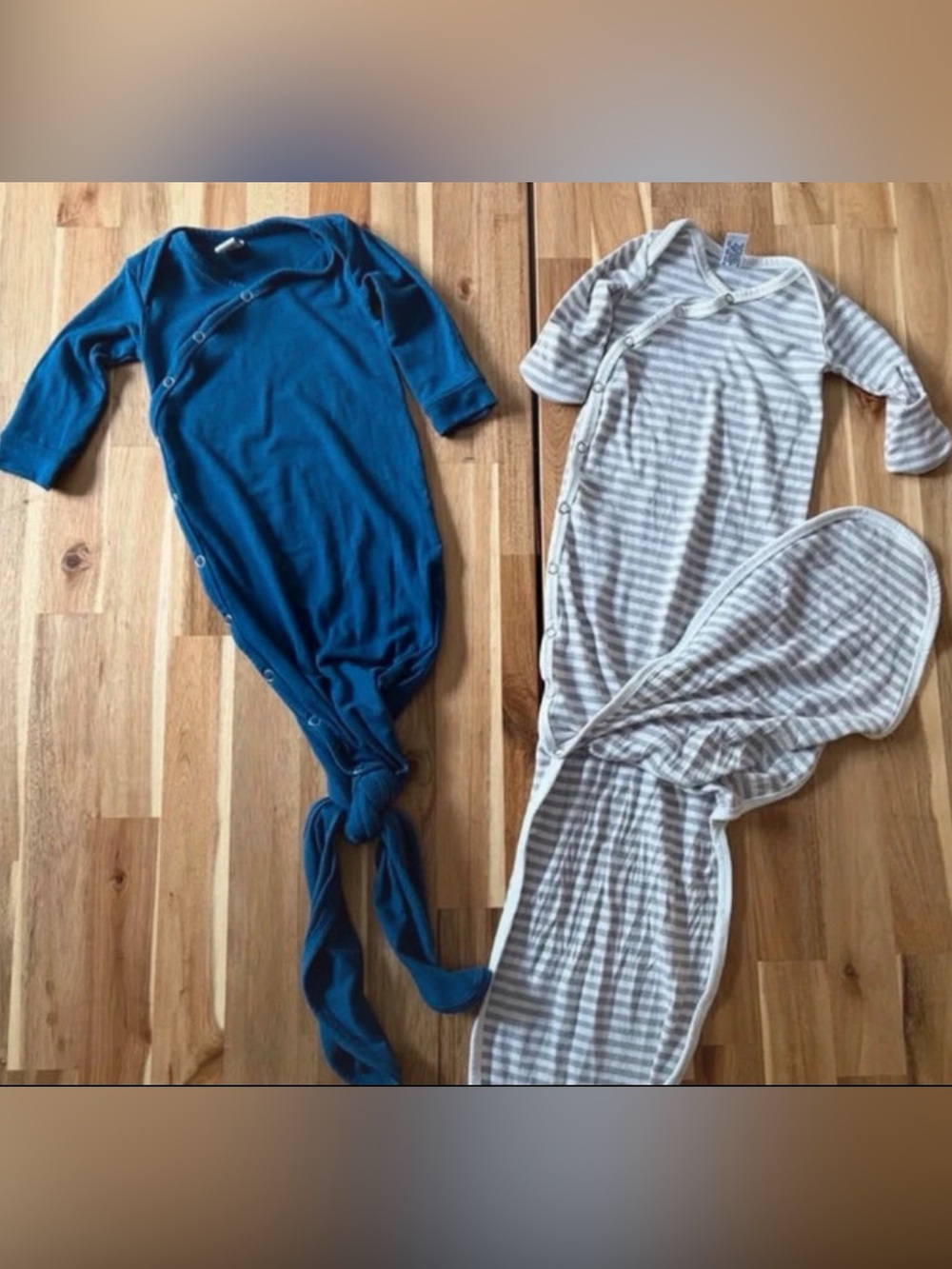 Copper Pearl Baby Knotted Sleep Gown – Blue and Gray Stripes